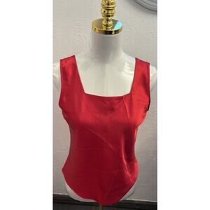 Vintage Escapades Red Square Neck Satin Tank Top Size Small Made In USA